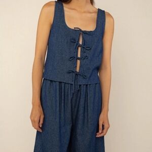 NLT Tie-Front Denim Top Made in USA 100% Cotton Size Large